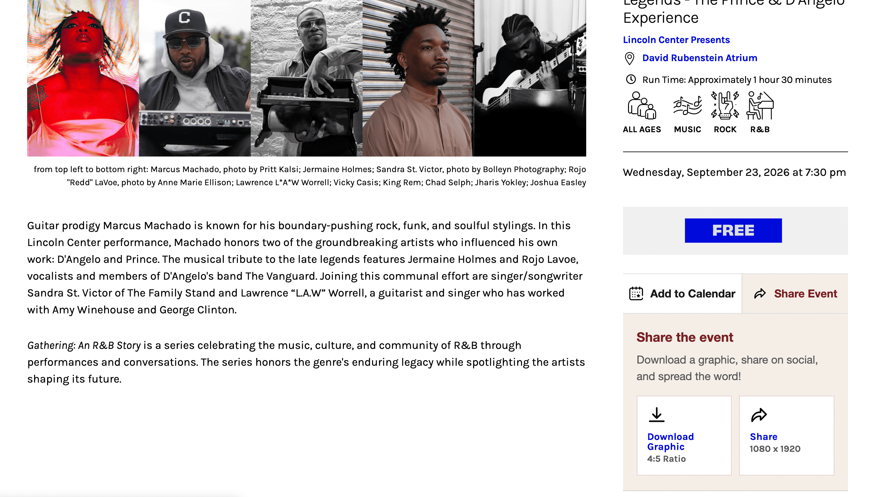 Desktop event page showing the Story Share panel alongside event content